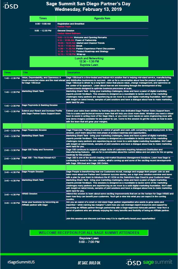 Sage Summit San Diego Partner Day Agenda 2019