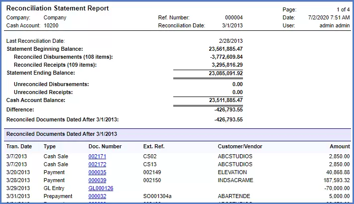 Bank reconciliation