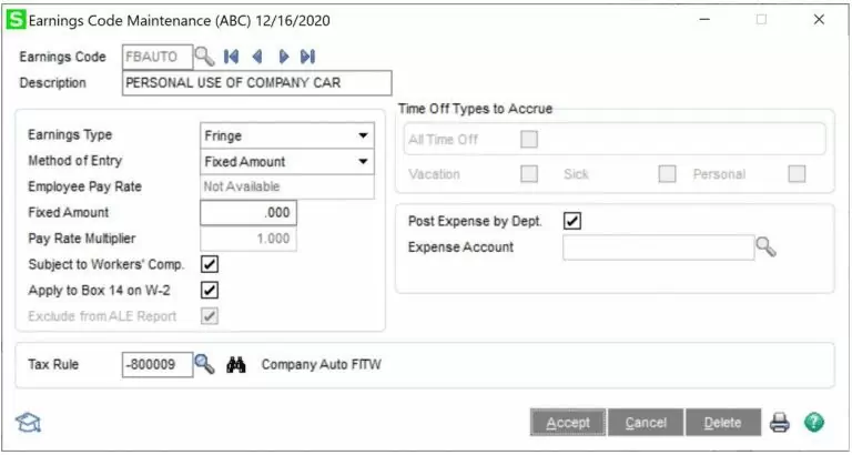 PAYROLL – SETUP – EARNINGS CODE MAINTENANCE