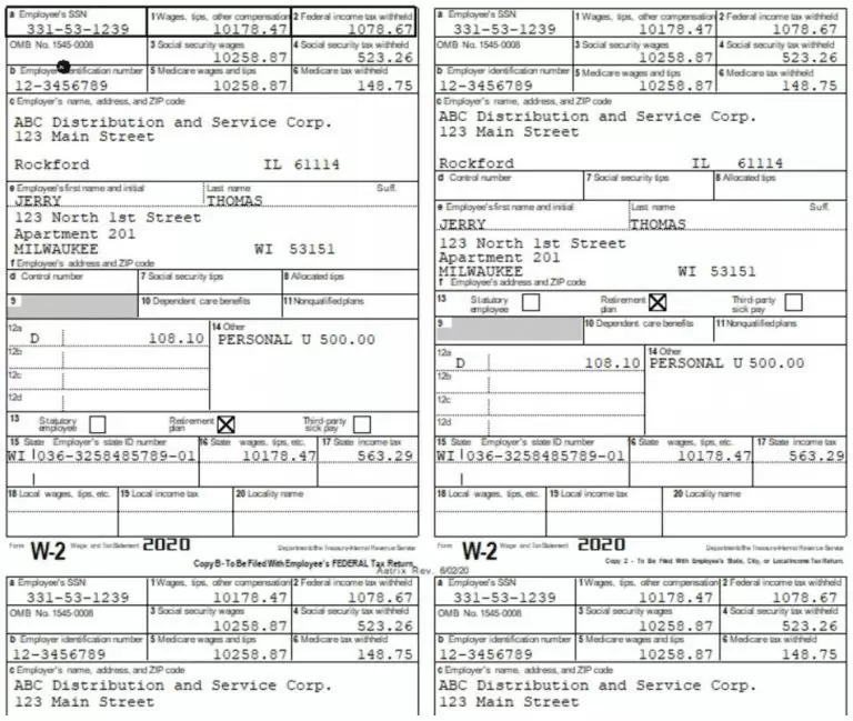 Sample of W2 Form