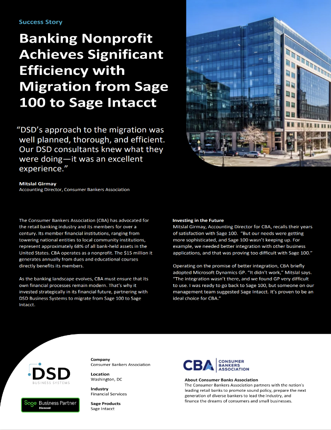 Sage 100 to Sage Intacct Success Story: Consumer Bankers Association