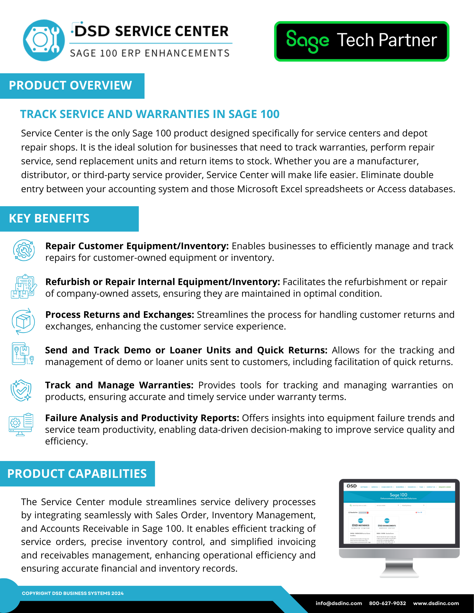 DSD Service Center Sage 100 Enhancements Data Sheet